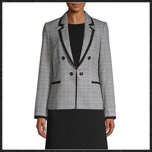 Tommy Hilfiger Plaid Double Breasted Piped Blazer